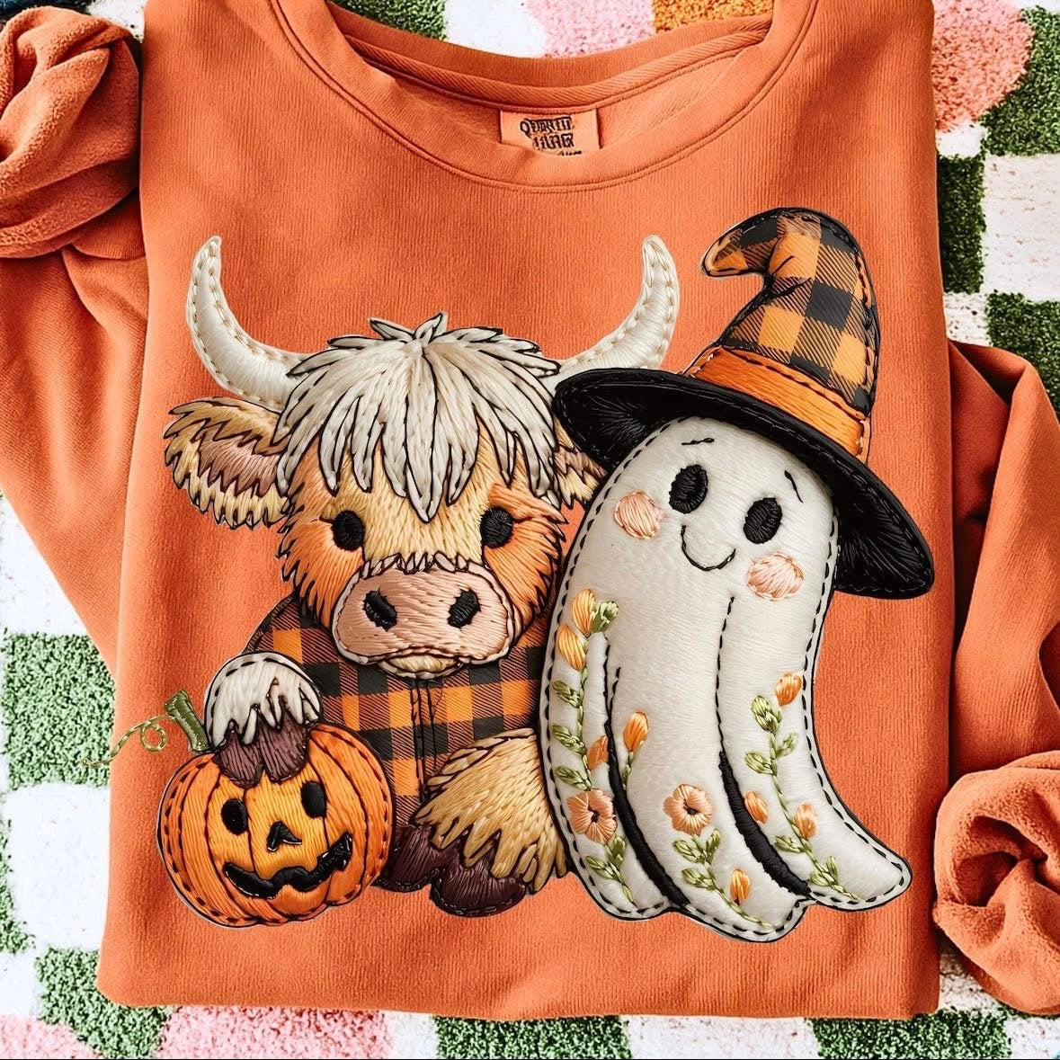 Faux embroidery cow & ghost