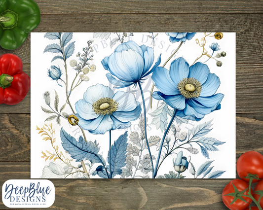 Blue Floral Glass Cutting Board