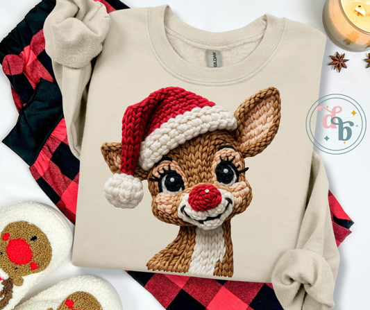 Cozy Reindeer Christmas Sweatshirt – Faux Knit Design