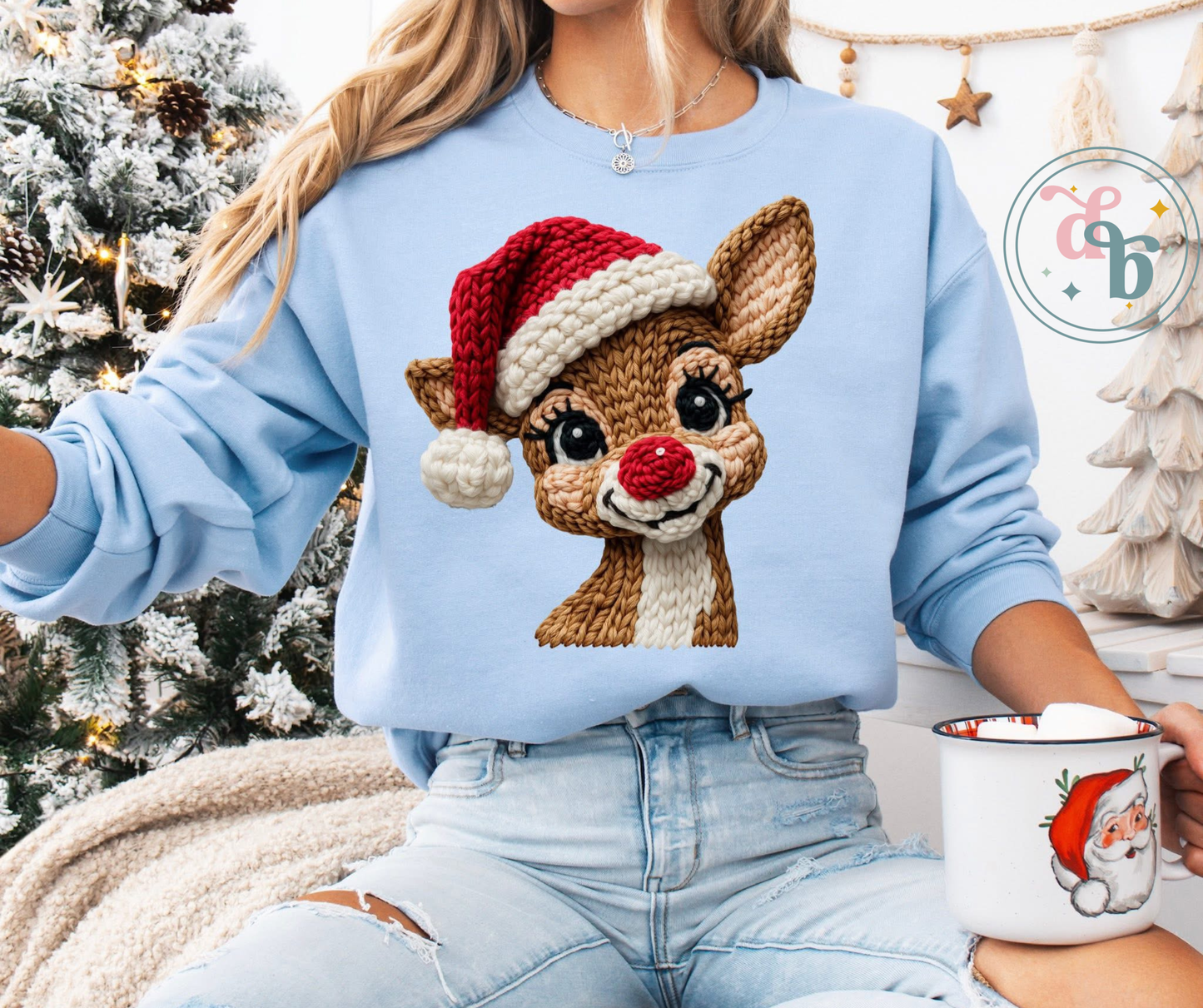 Cozy Reindeer Christmas Sweatshirt – Faux Knit Design