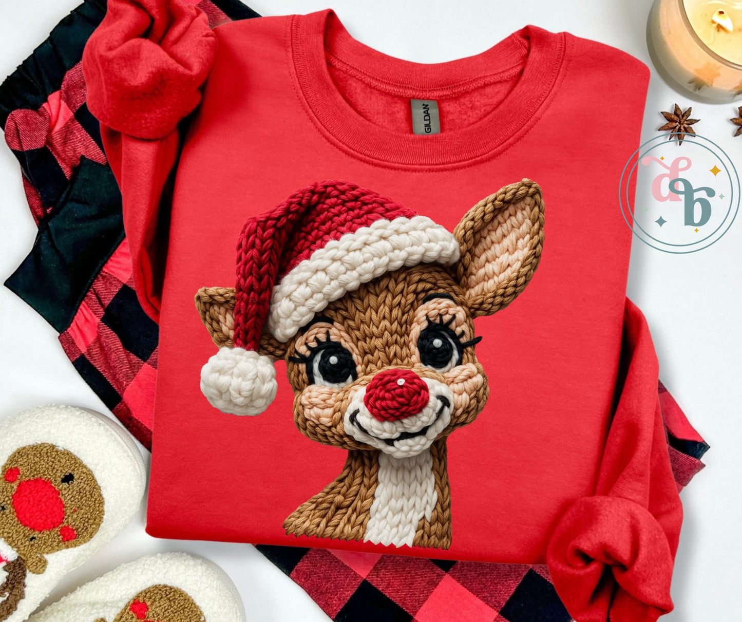 Cozy Reindeer Christmas Sweatshirt – Faux Knit Design