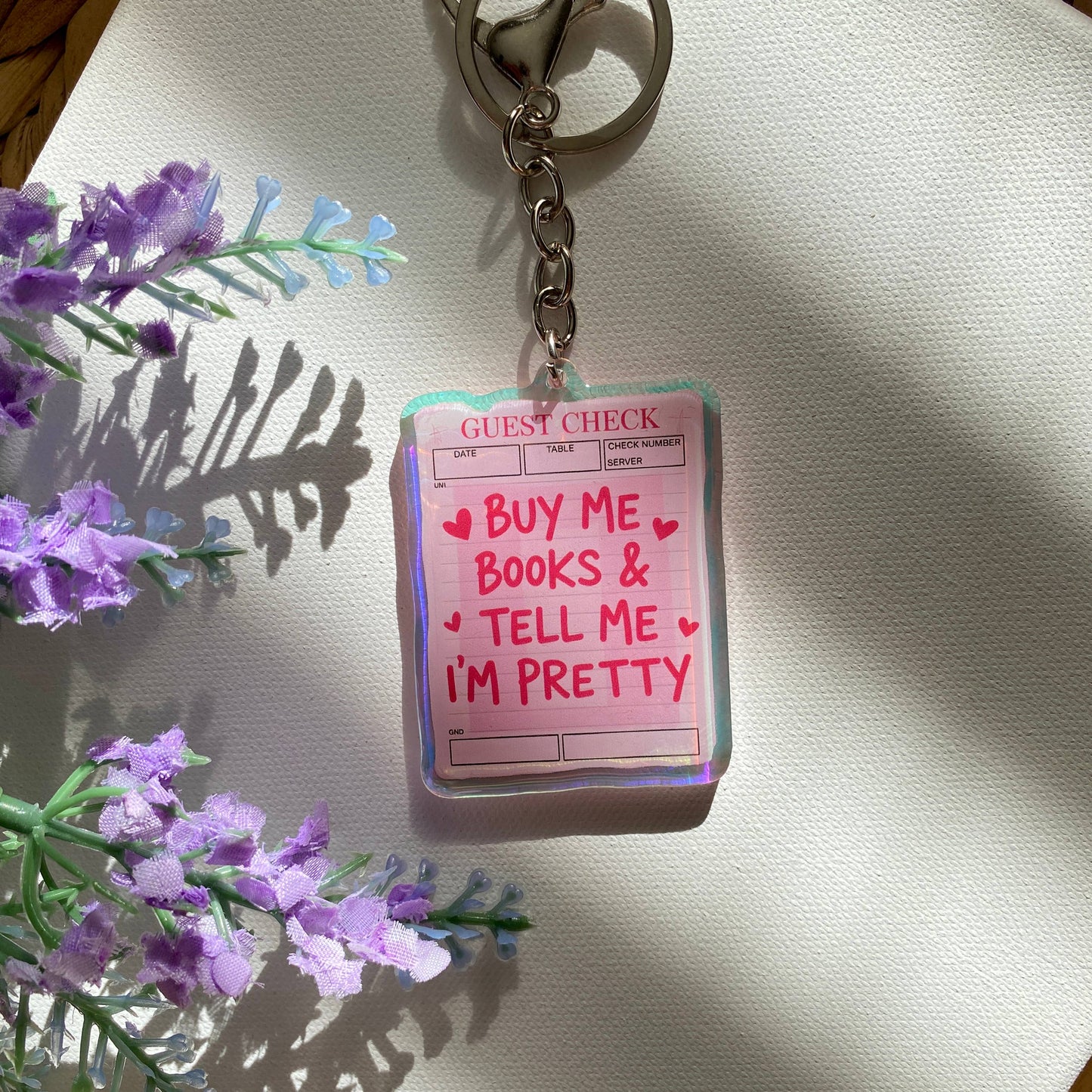 Buy Me Books Bookish Iridescent Acrylic Keychain