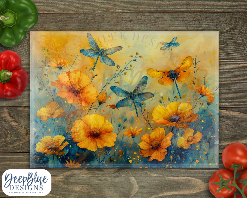 Dragon Fly Garden Glass Cutting Board