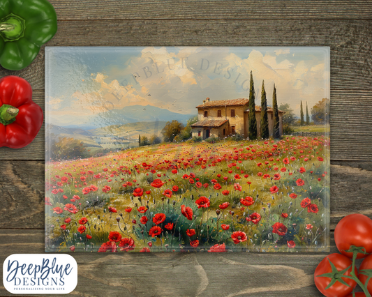 Villa Poppy Fields Glass Cutting Board