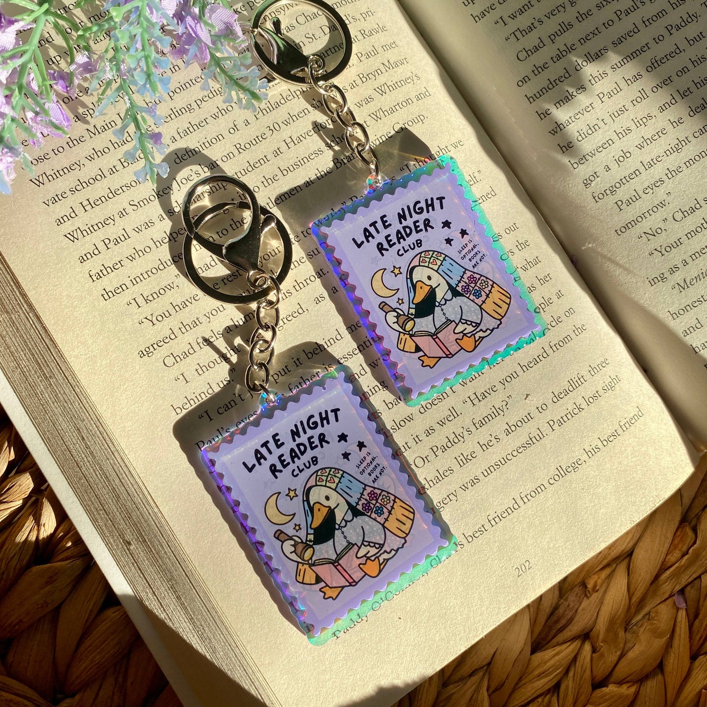 Late Night Reader Club Bookish Iridescent Acrylic Keychain