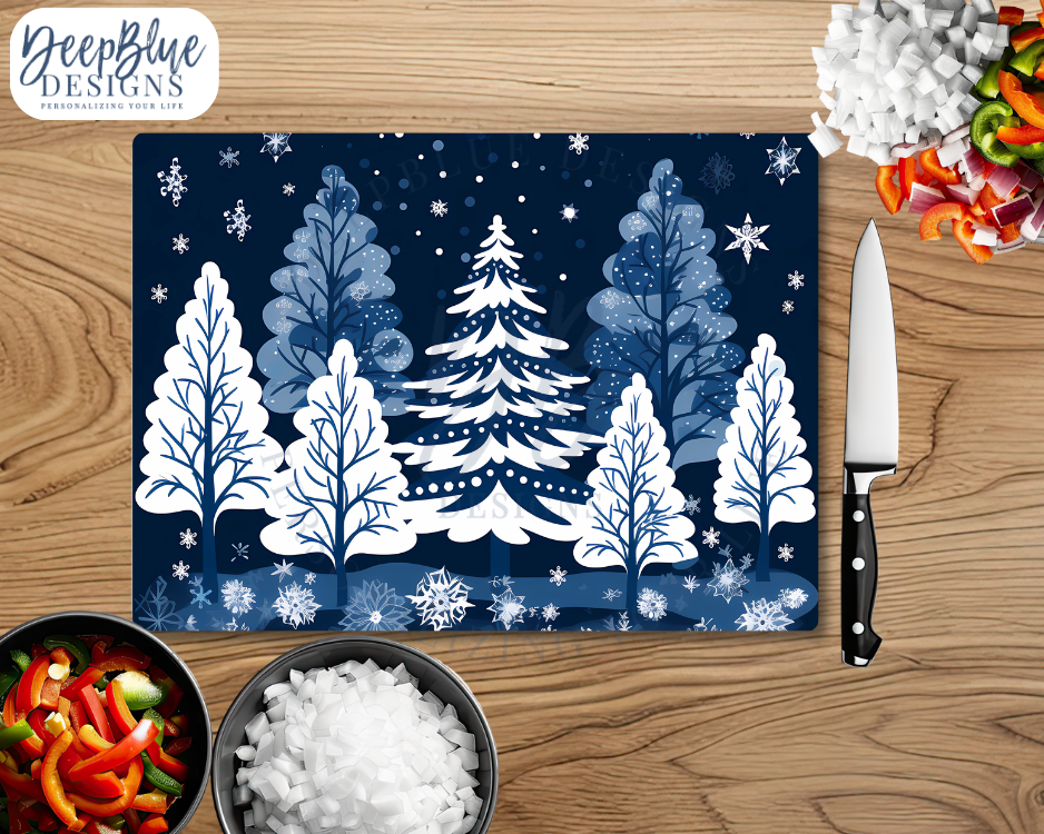 Blue Christmas Glass Cutting Board