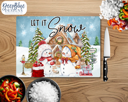 Let it Snow Glass Cutting Board