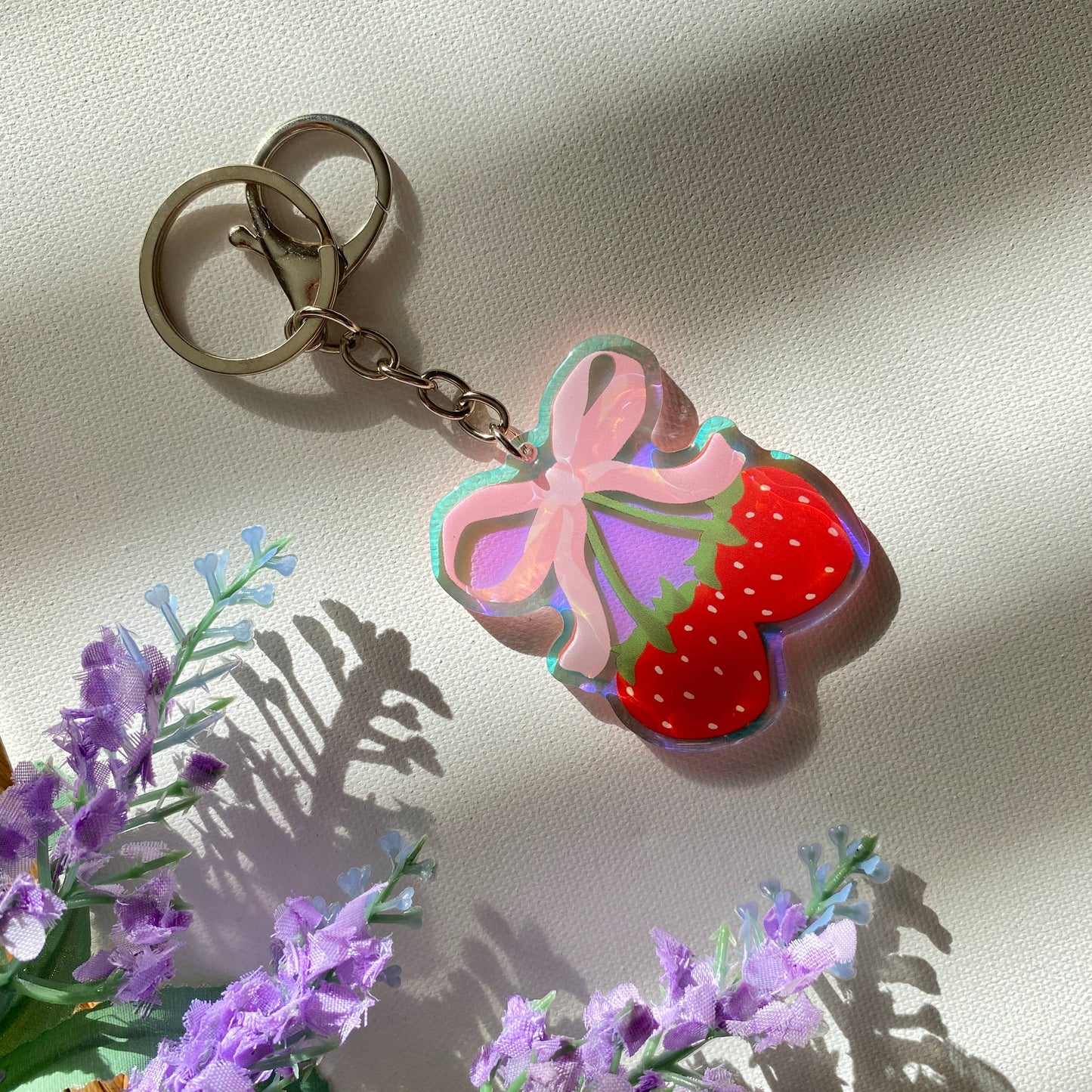Strawberry Iridescent Acrylic Keychain