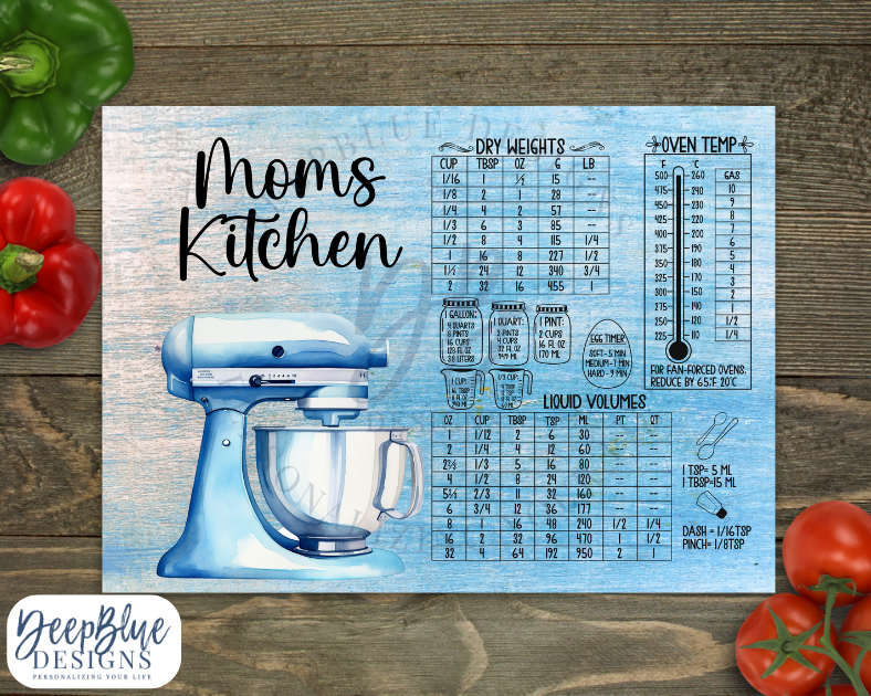 Moms Kitchen Blue Glass Cutting Board