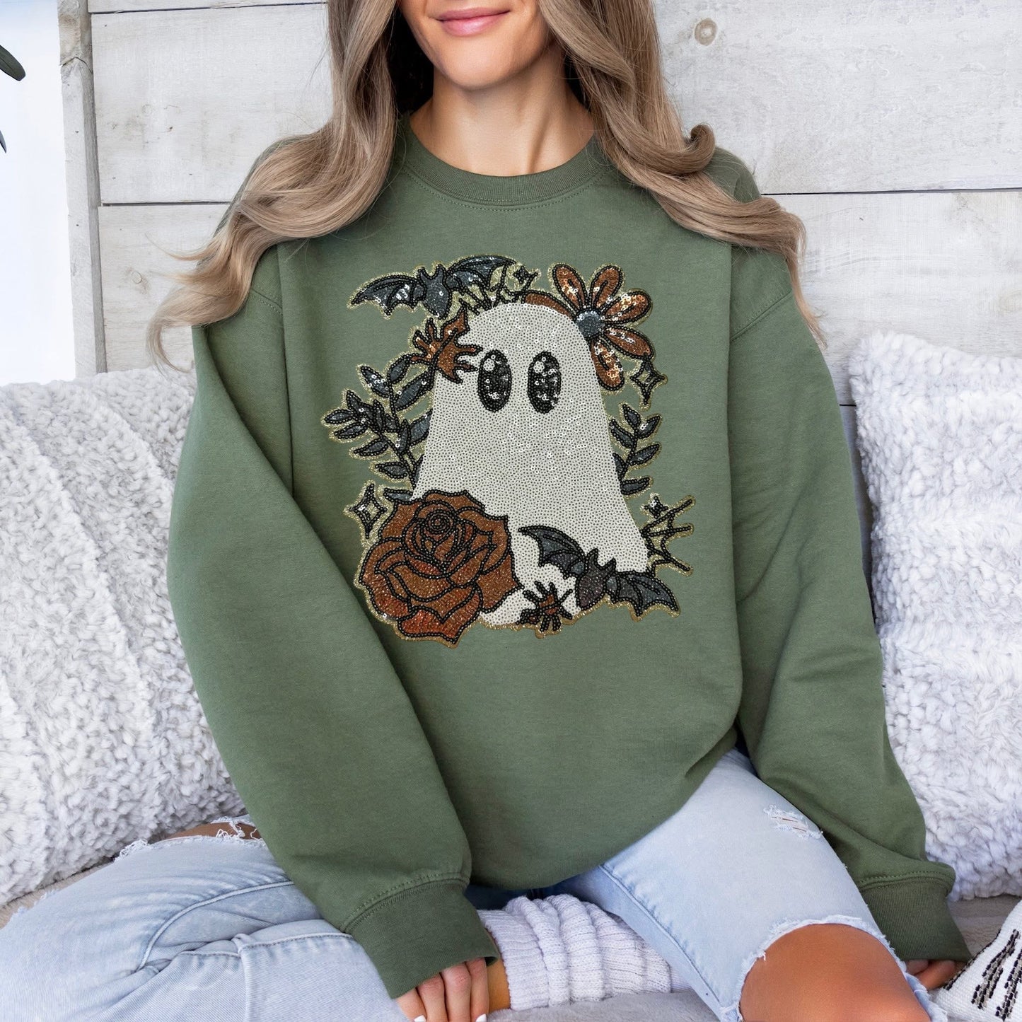 Floral Ghost - Sequin Patch - Sweatshirt