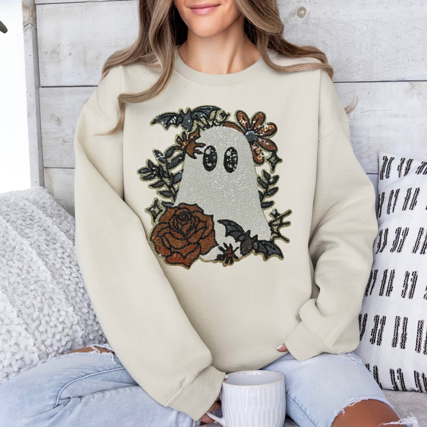 Floral Ghost - Sequin Patch - Sweatshirt