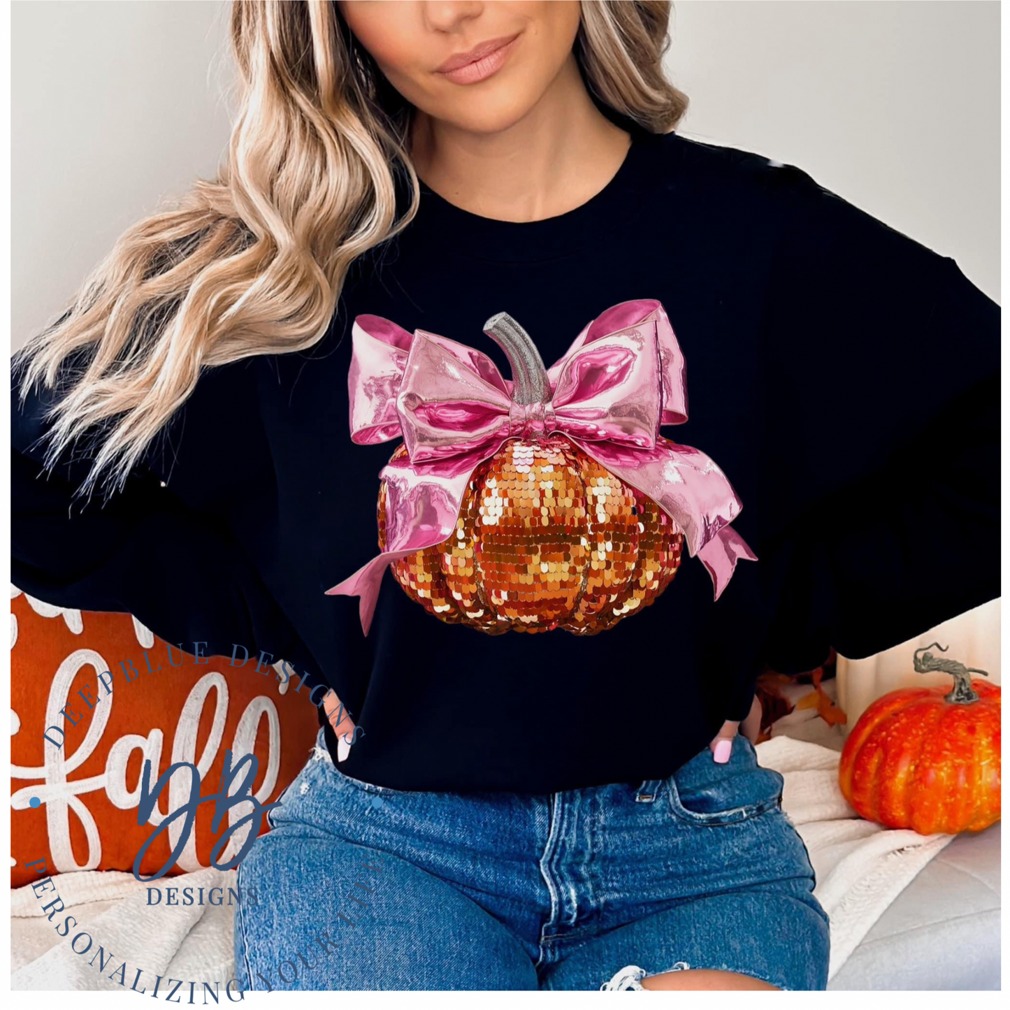 Faux sequin pumpkin T-shirt