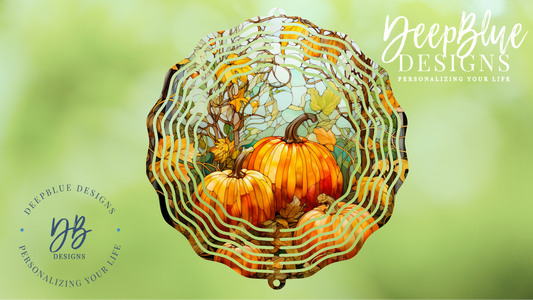 Stained Glass Autumn Pumpkin C Wind Spinner