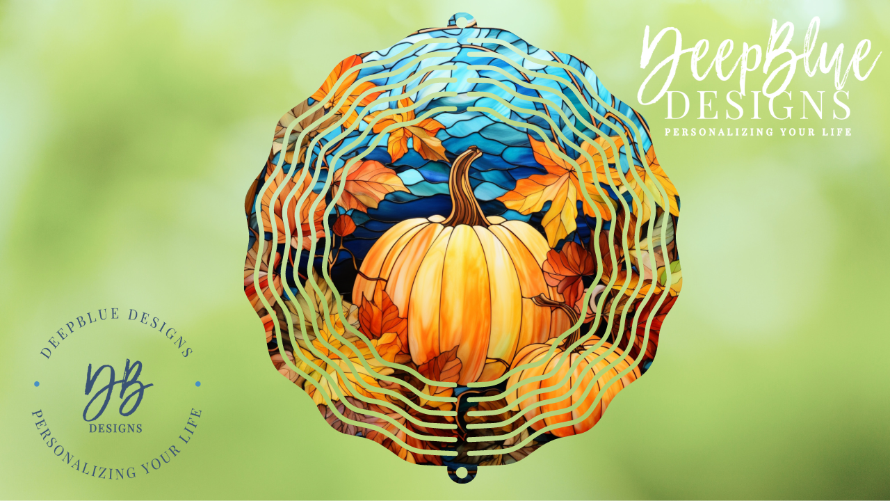 Stained Glass Autumn Pumpkin B Wind Spinner