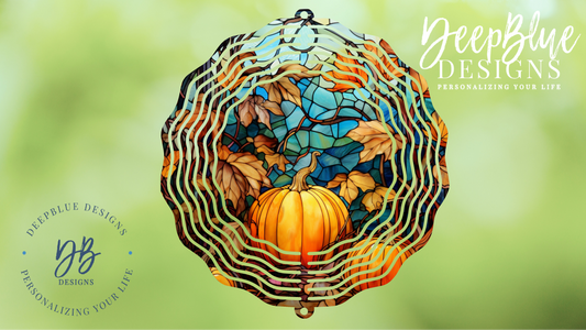 Stained Glass Autumn Pumpkin A Wind Spinner