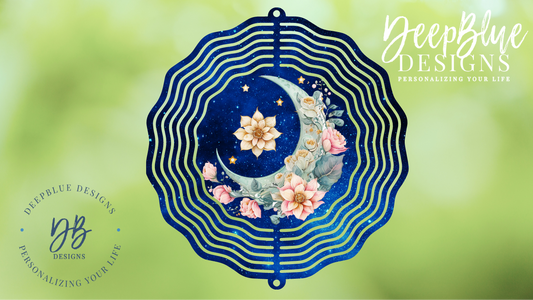 Floral Boho Moon Wind Spinner