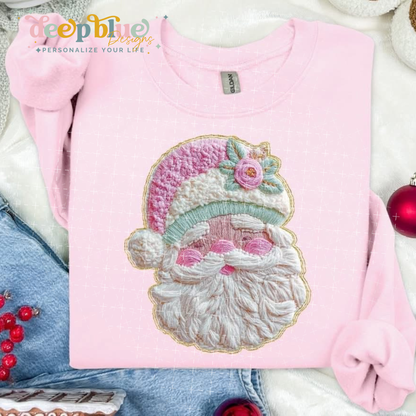 Pastel Santa Faux Embroidery Sweatshirt