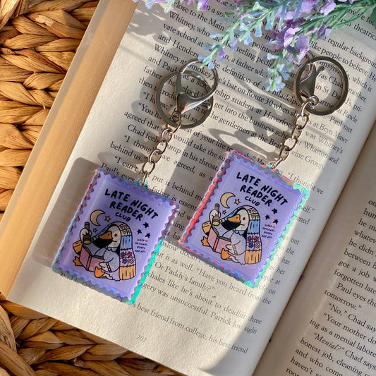 Late Night Reader Club Bookish Iridescent Acrylic Keychain: No Branding