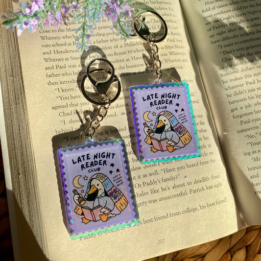 Late Night Reader Club Bookish Iridescent Acrylic Keychain: No Branding