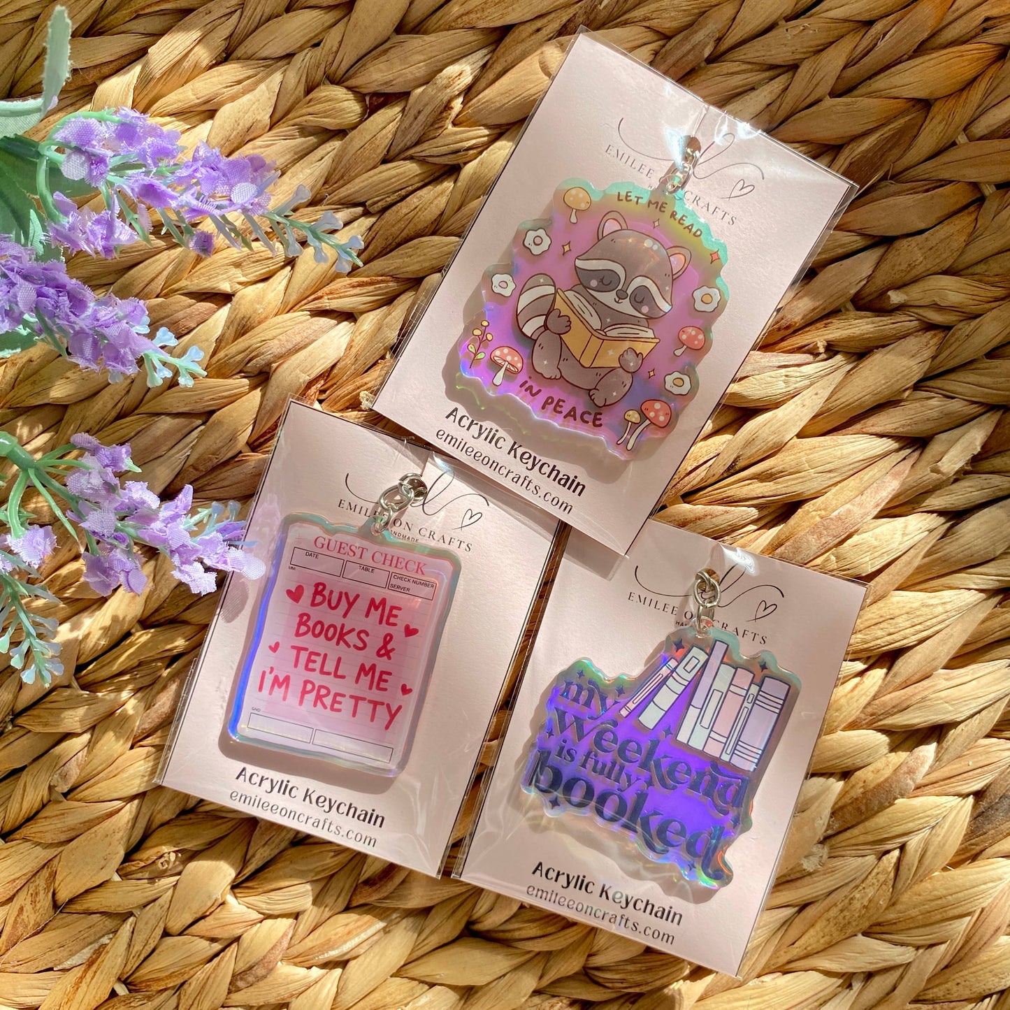 Buy Me Books Bookish Iridescent Acrylic Keychain