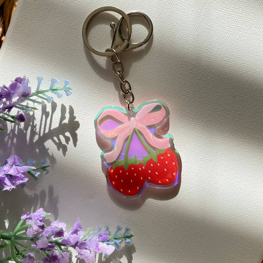 Strawberry Iridescent Acrylic Keychain