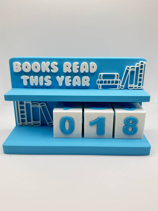 Book Counter Sign with Numbers : Light Blue Stand w/ White Blocks