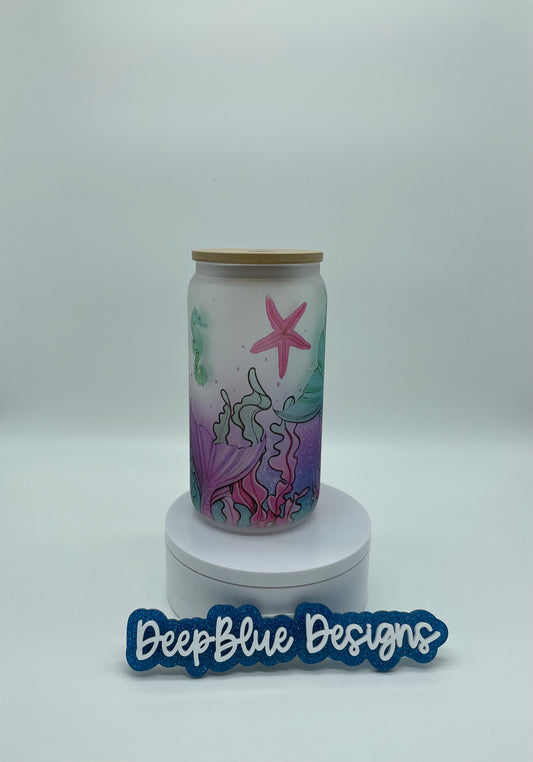 Mermaids and star fish - Glass Can Cup